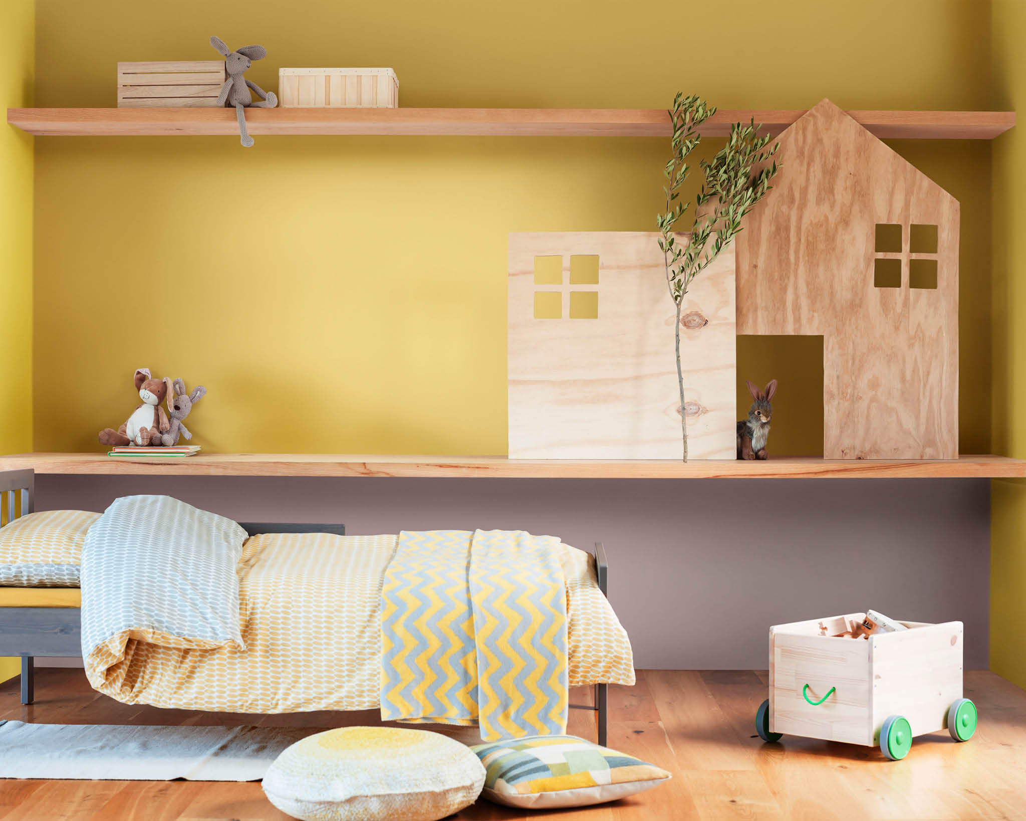 Yellow and Heart Wood child’s bedroom Pair yellow and Heart Wood in your child’s bedroom