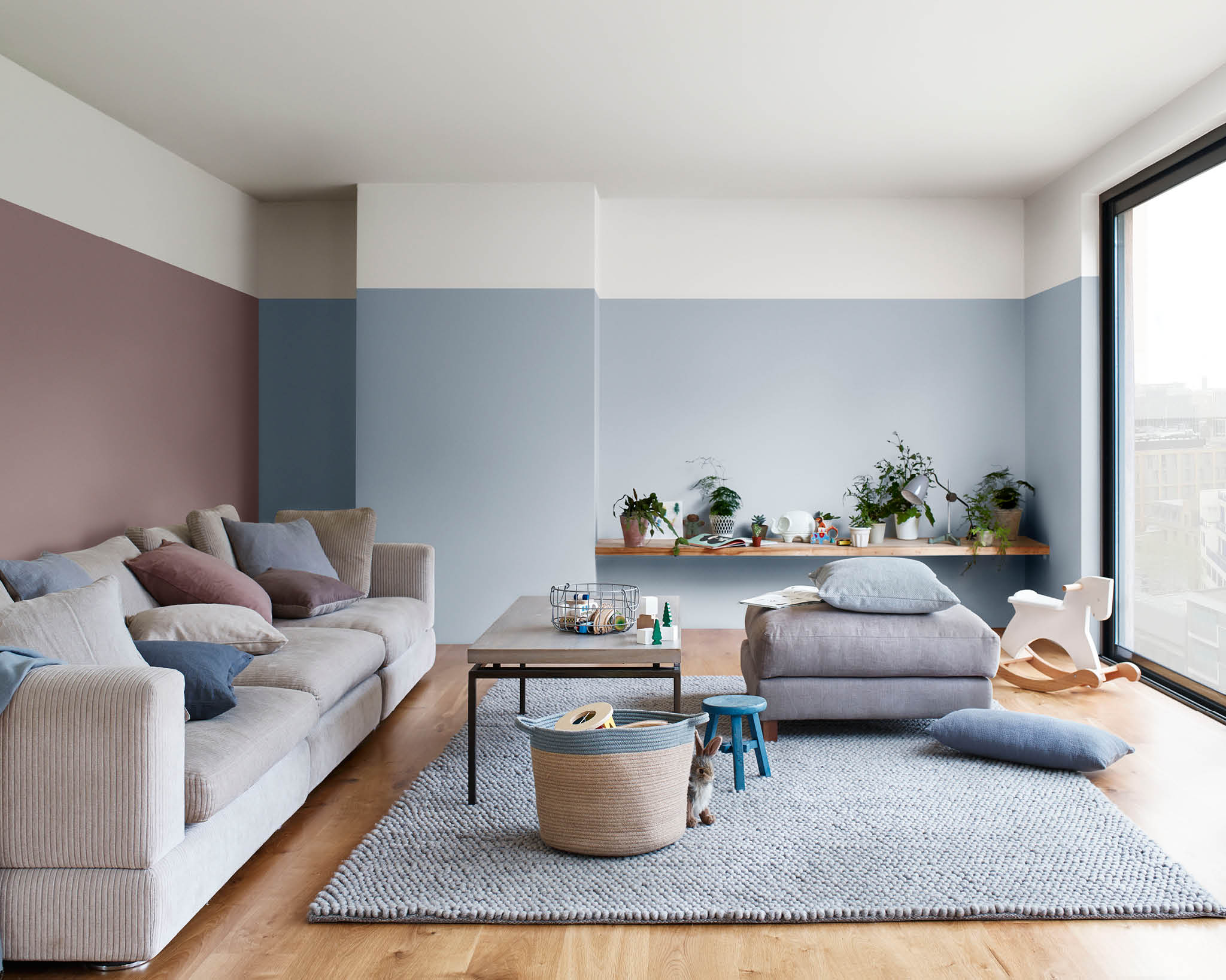 Blue and Heart Wood living room Use blue with Heart Wood for a family living room