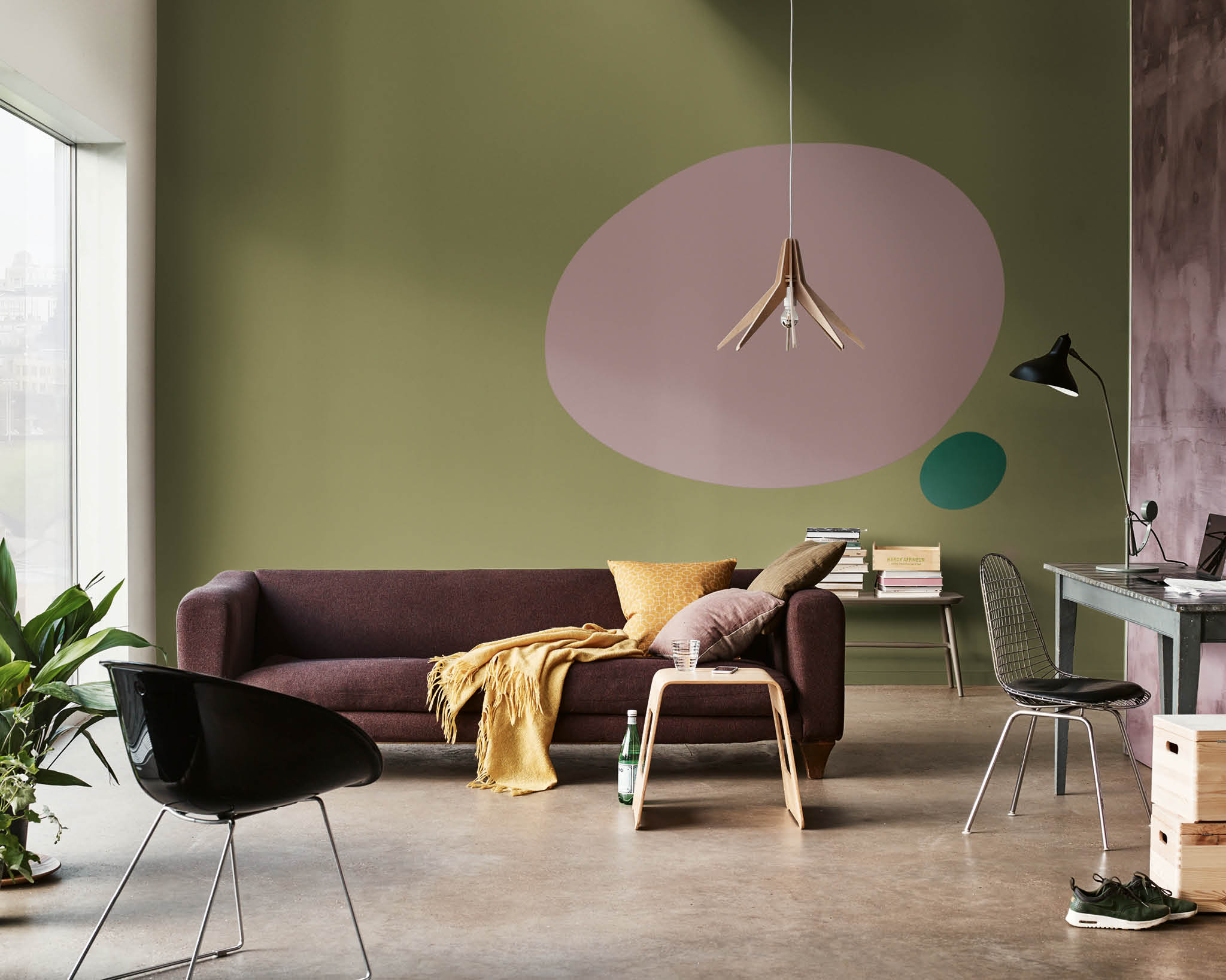 Energising living room pairing greens with Heart Wood Add energy by combining Heart Wood with vibrant greens
