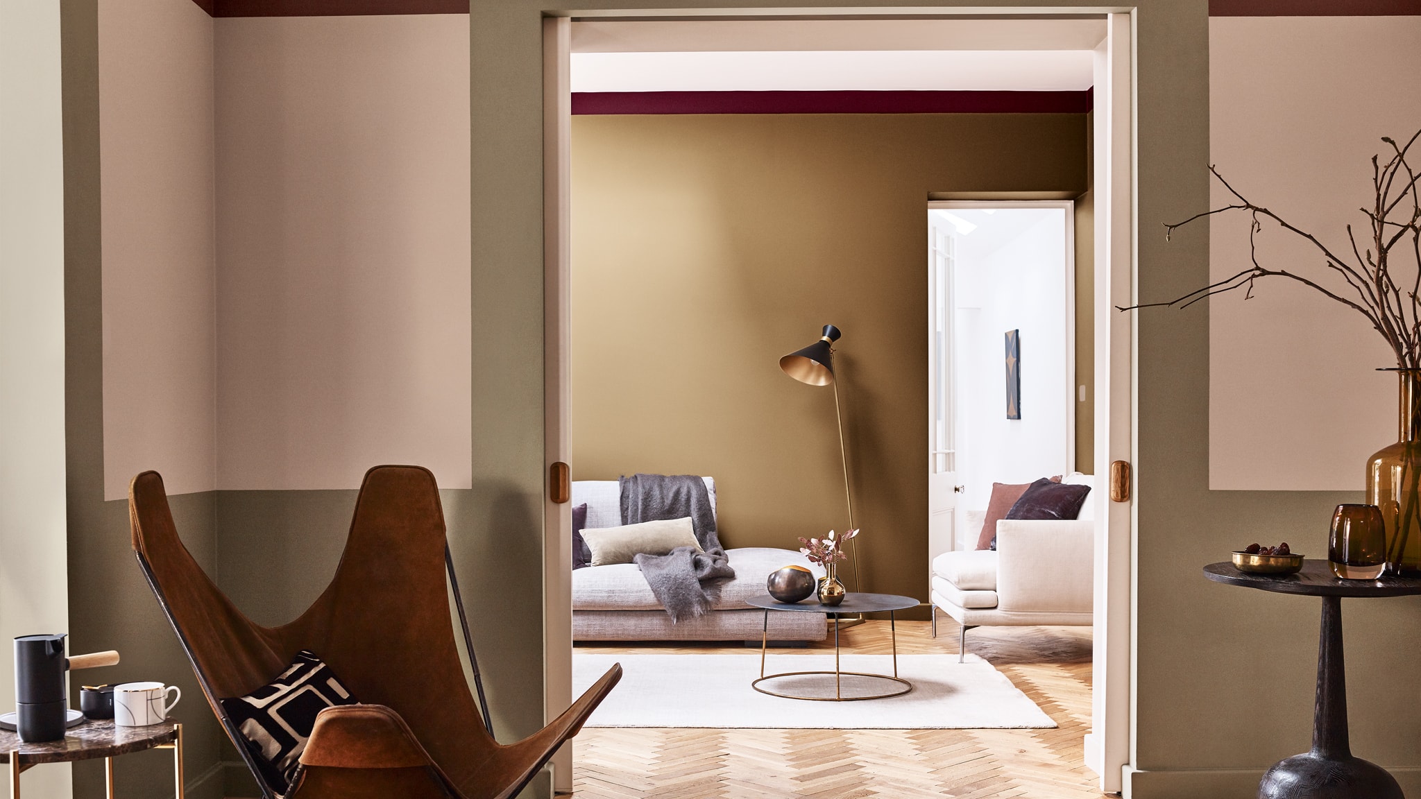 A soothing living room idea Deco-Paints-Colour-Futures-Colour-of-the-Year-2019-A-place-to-think-Livingroom-Inspiration-31