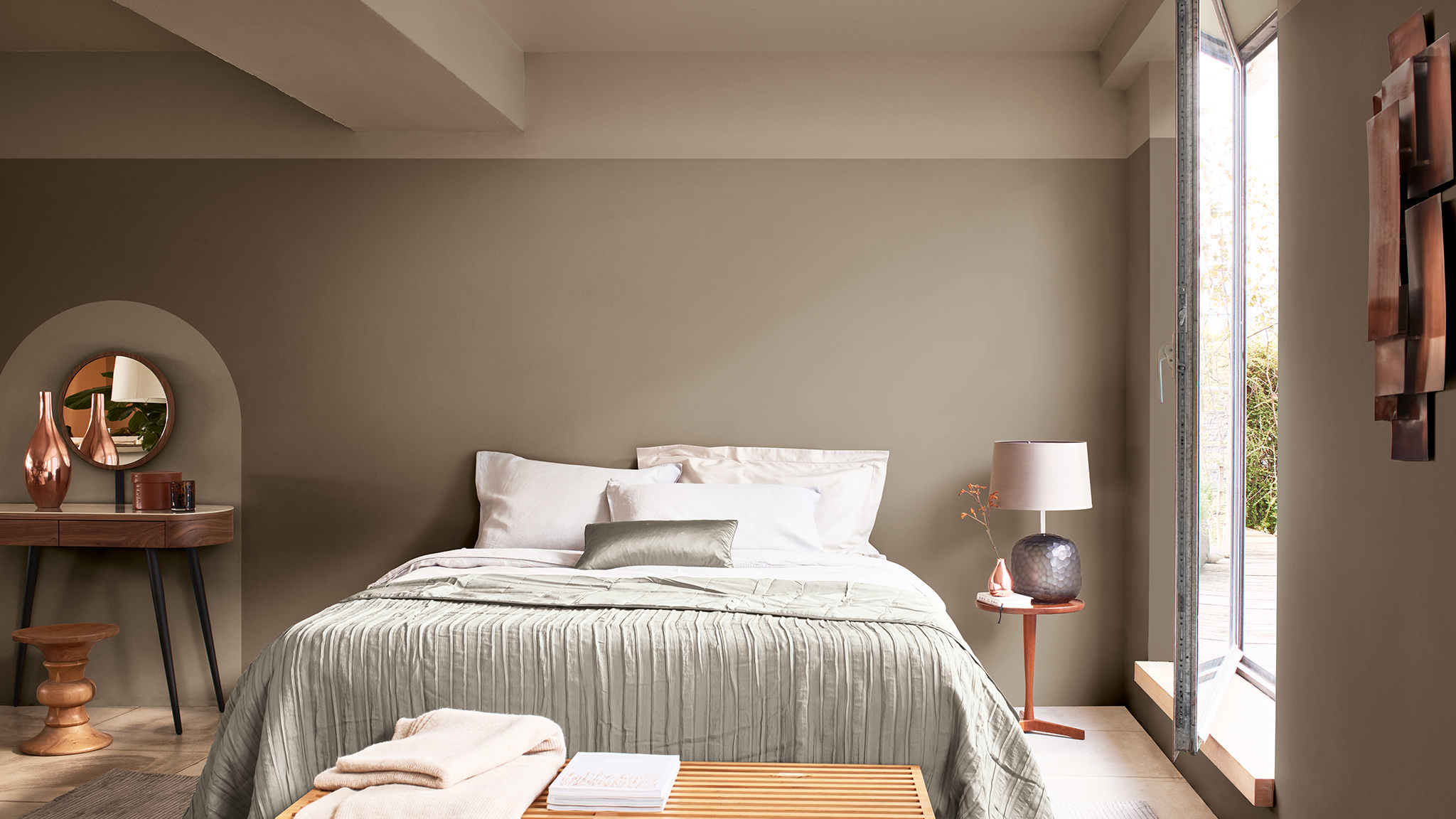 Bedroom painted with high split wall and an arch framing a dressing table Dulux_CF21_Colour_of_the_Year_Trust_colors_global_1